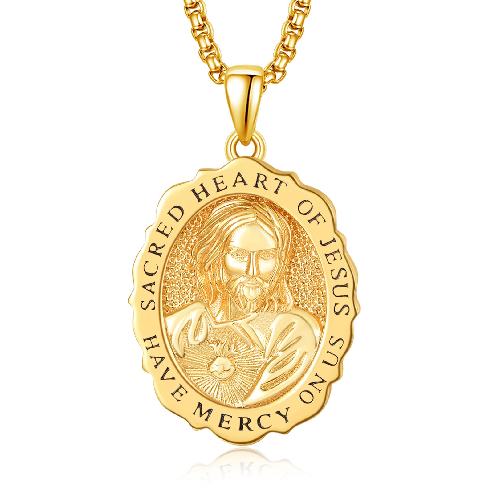 TANGPOET Saint Medal Pendant Necklace for Women Men 925 Sterling Silver 24K Gold Plated Patron Religious Christian Protection Amulet Jewelry Gifts for