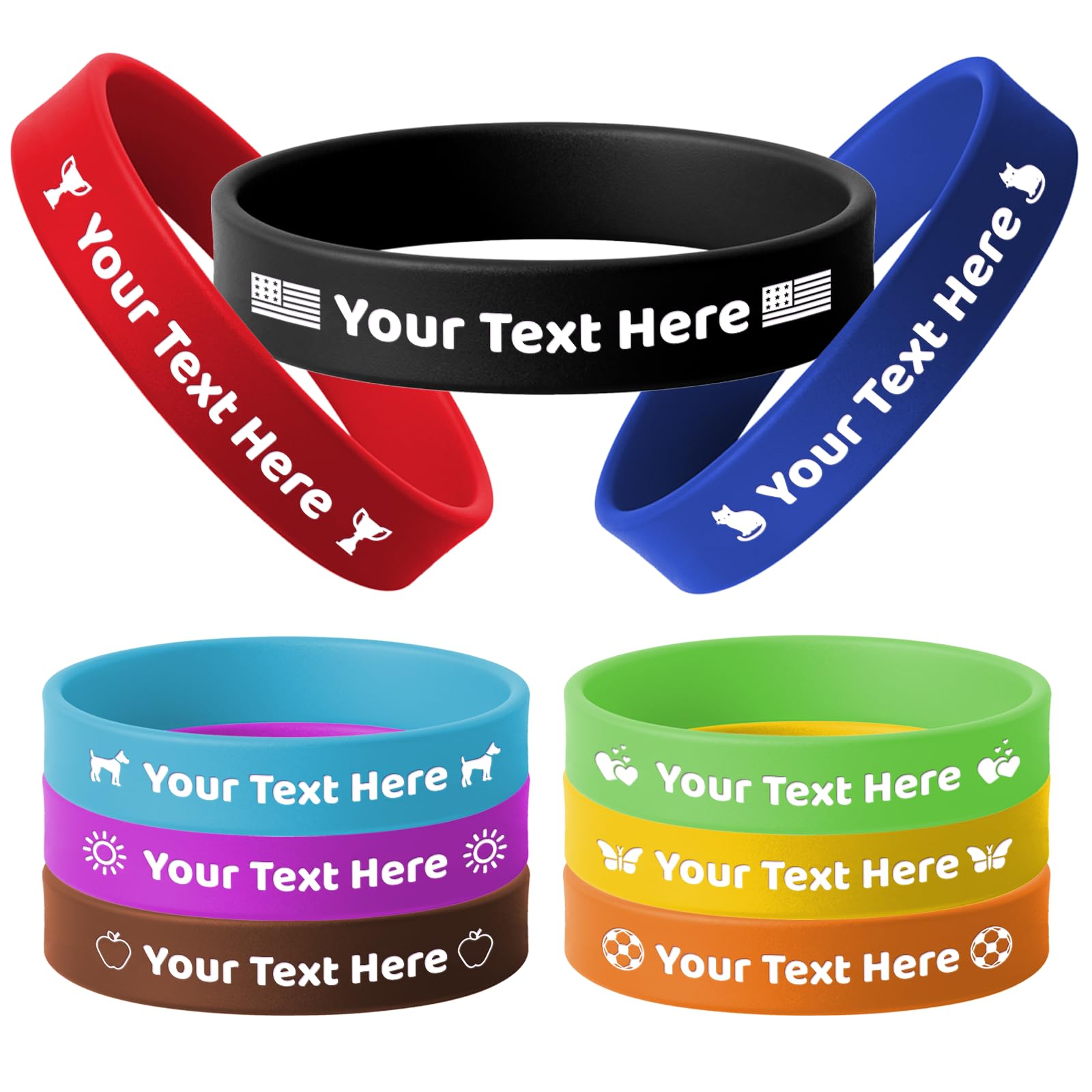 YATEDIY 10-1000 Pcs Custom Rubber Bracelets Bulk - Personalized Silicone Wristbands Text/Icon for Motivation, Events, Gifts, Support, Fundraisers,