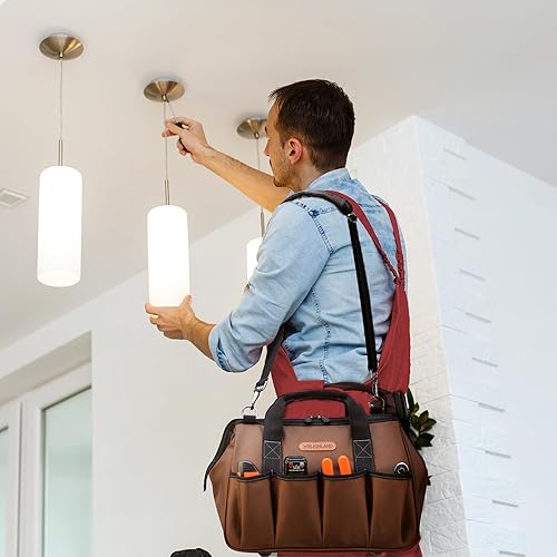 Miniatura 2 de WELKINLAND Bolsa de herramientas para electricista de 17 bolsillos, bolsa de herramientas portátil de 14 pulgadas, bolsas de herramientas