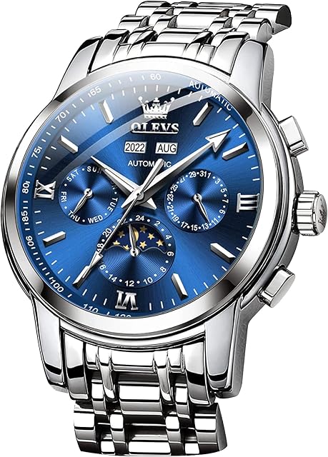 Automatic Watches for Men, Big Face Stainless Steel Men Dress Watch, Self Winding Waterproof Men Tourbillon Skeleton Watch, Luminous Day and Date Men Analog Watch