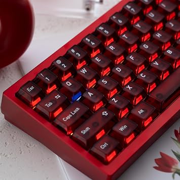 Frosted Translucent Keycaps Set, Red Crystal Clear 115 Keys Cherry Profile Top Frosted 4-Sided High Transparency for 60-104 Key MX Mechanical Keyboards RED