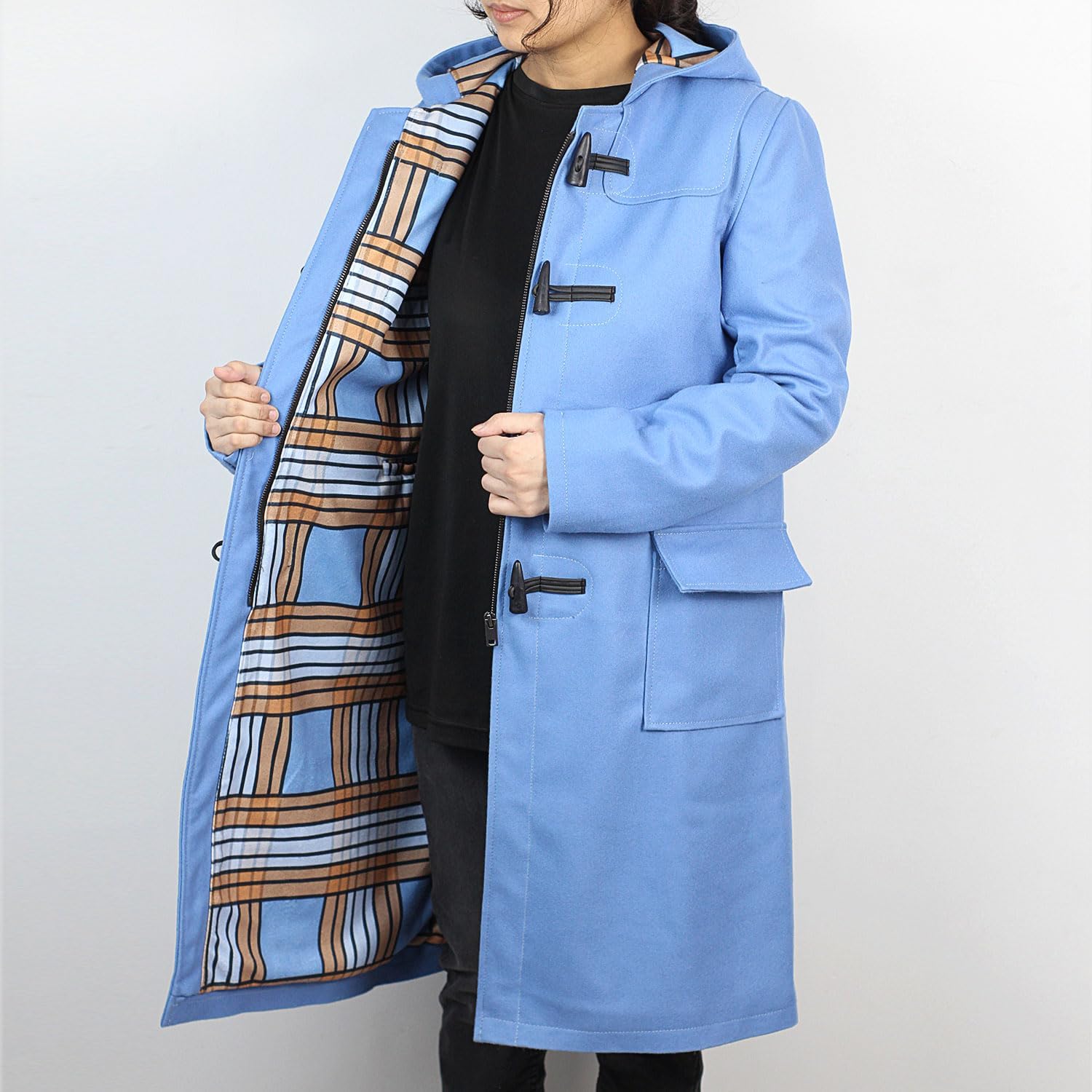 Womens Duffle Coat - Classic Fit Hooded Wool Coat With Horn Toggles - Image 2