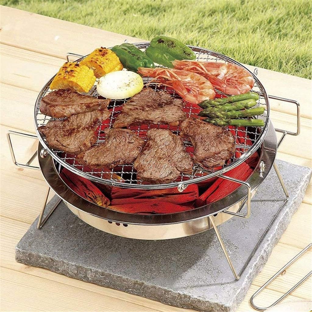 Outdoor Stainless Steel Grill Portable Barbecue Grid Mini Round Charcoal Folding BBQ Camping Picnic Tool