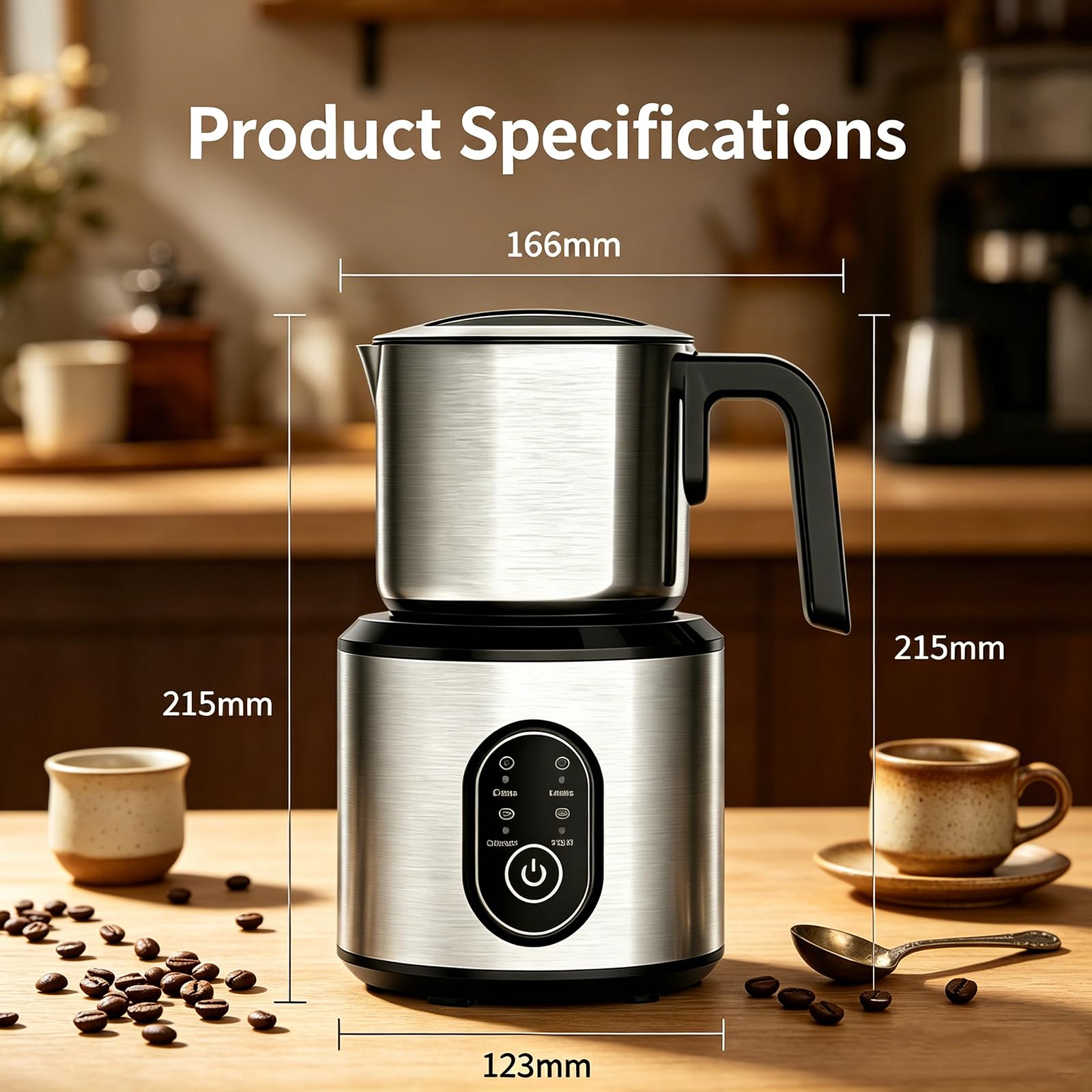 Espumador de leche automático de 500 W, 4 modos, inoxidable