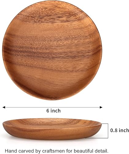 Miniatura 10 de Juego de 2 platos llanos de madera de acacia de 10 pulgadas para comer tableros redondos de madera para charcutería, platos de cocina para servir