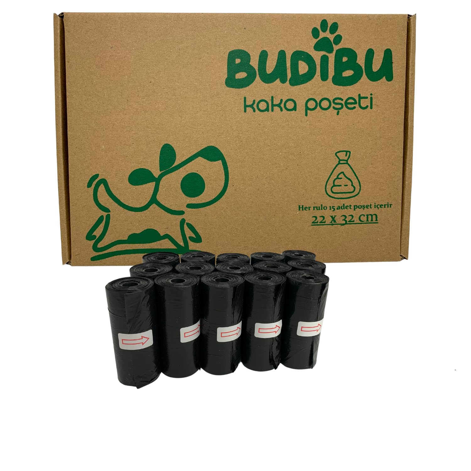 BUDİBU Kedi Köpek Kaka Poşeti Evcil Hayvan Dışkı Kaka Torbası 15 Rulo (225 Poşet) (Siyah)