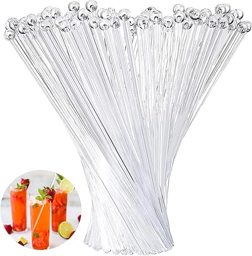 200 unidades de agitador de cabeza esférica desechables de plástico redondo con parte superior de cristal, paletas de cristal, agitadores de cóctel