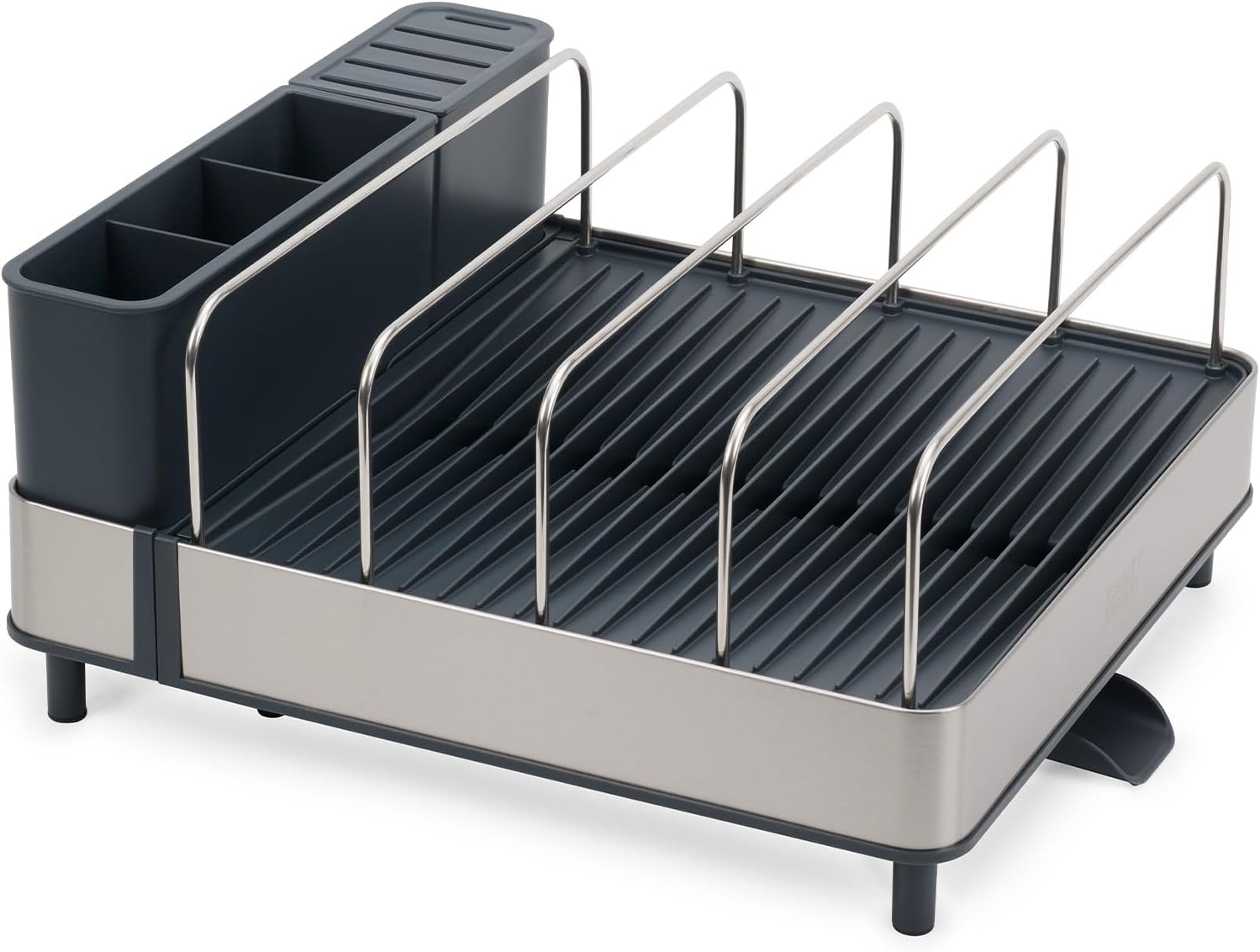 Steel Expanding Dish Rack with Utensil Cup and Draining Spout