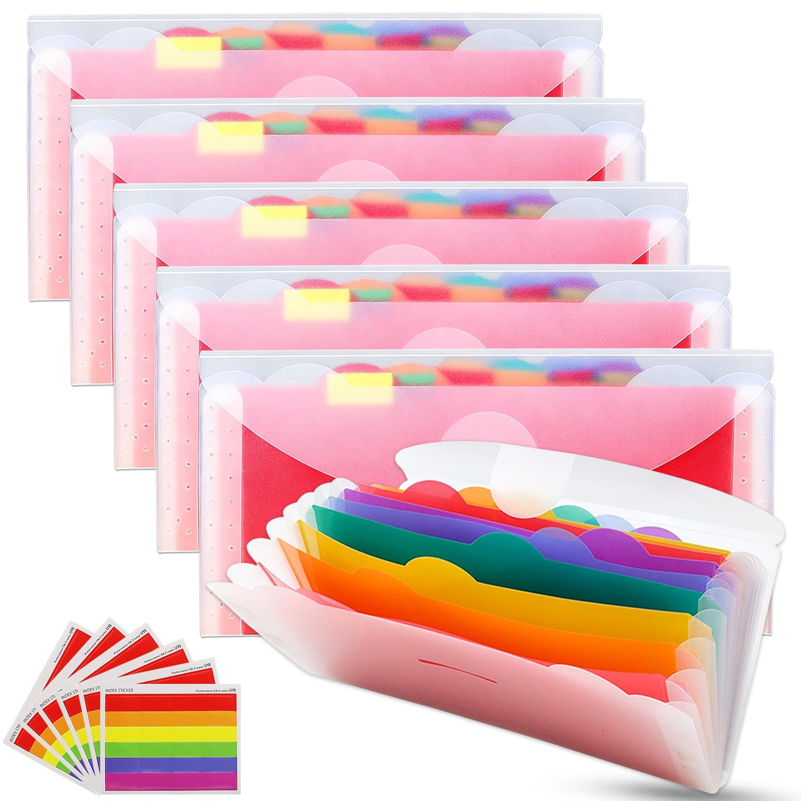 SJDOFU Flashcard Organizer, 13 Pockets Flash Card Holder with Colored Labels Index and Sheets, 6 Pack Expanding File Folder 13 Pockets Portable Accordion Folder for Bills Coupons Cards(22.5x11.5x2cm)