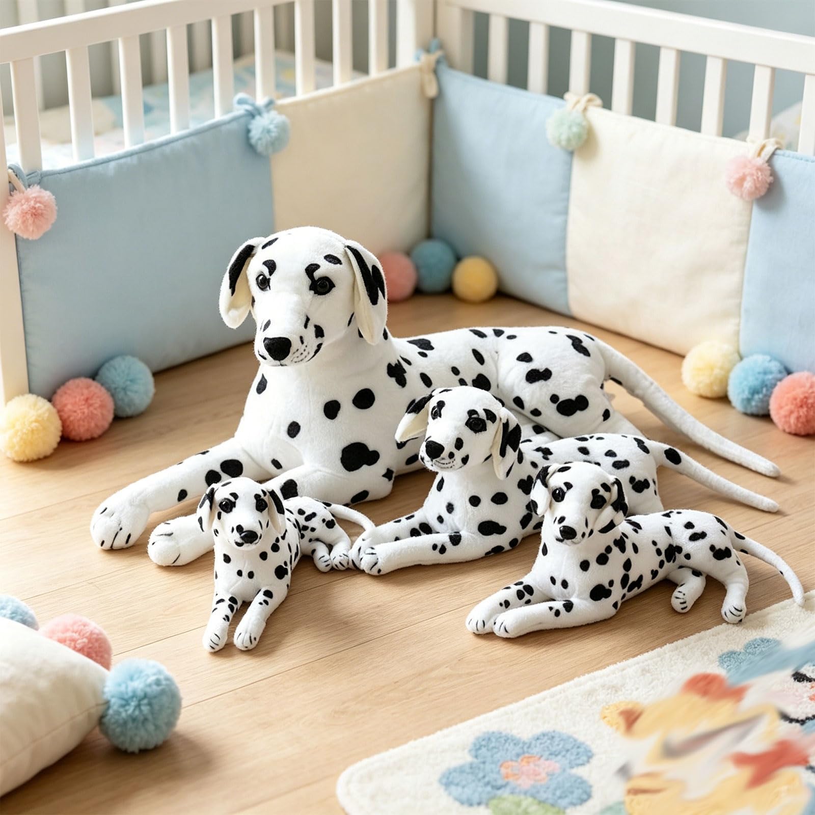 Dalmatiner Plüschtier, liegende Form in Mehreren Größen, realistischer gefleckter Hund Stofftier,Das Kuscheltier für Kinder und Erwachsene, als Geschenk und Wohnzimmerdekoration (75 cm)