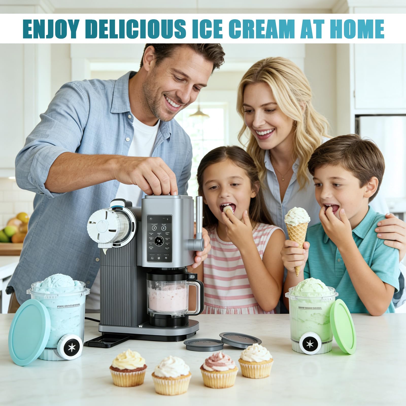 4 Stück Ersatz für Ninja Creami Swirl Behälter NC701EU 480ML, BPA-frei & Spülmaschinenfest, Ersatzbecher mit farbigen Deckeln, geeignet für Softeis- & Eismaschine Zubehör