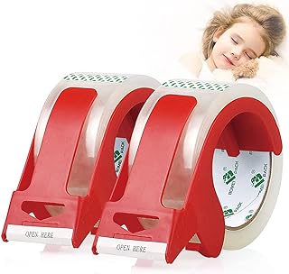 BOMEI PACK Cinta de embalaje transparente resistente, 2 rollos con dispensador recargable, cinta de embalaje silenciosa de 1.88 pulgadas x 55 yardas, cinta de envío de cajas de grado industrial para
