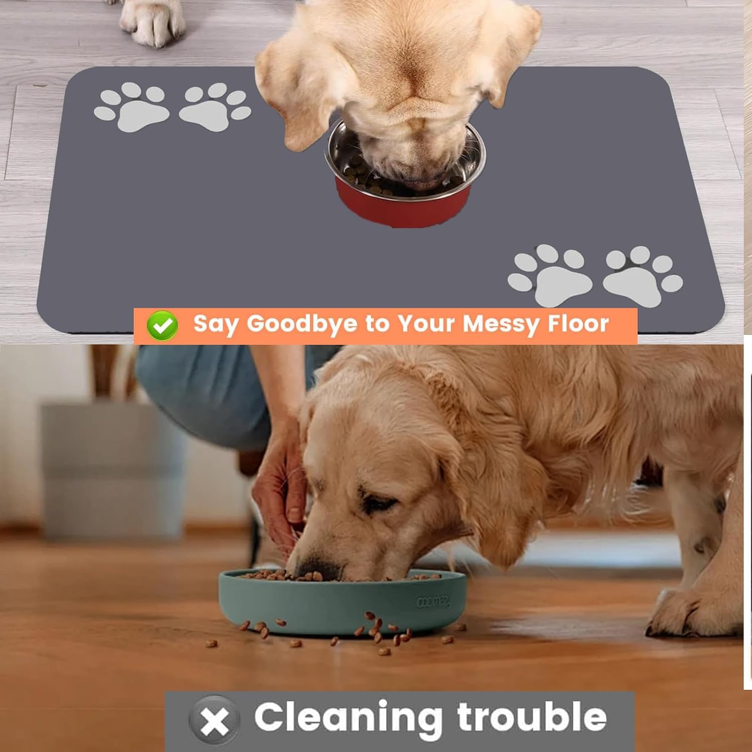 Tapete de alimentação para animais de estimação de 30 x 50 cm, absorvente para animais de estimação, superfície de feltro de lama de diatomáceas, sem manchas, tapete dispensador de água de secagem