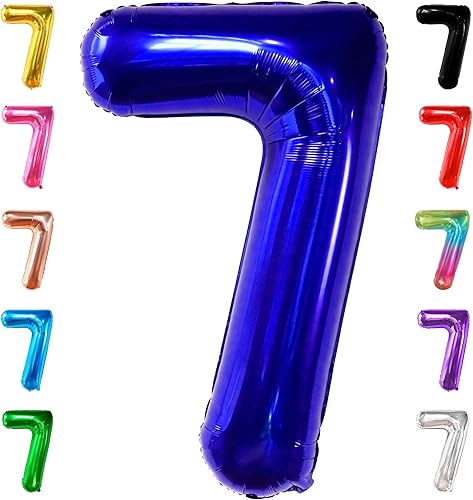 KatchOn, Globo gigante de color azul oscuro número 7, 40 pulgadas, globo de 7 cumpleaños para decoraciones de cumpleaños de 7 años, globos de 7 años