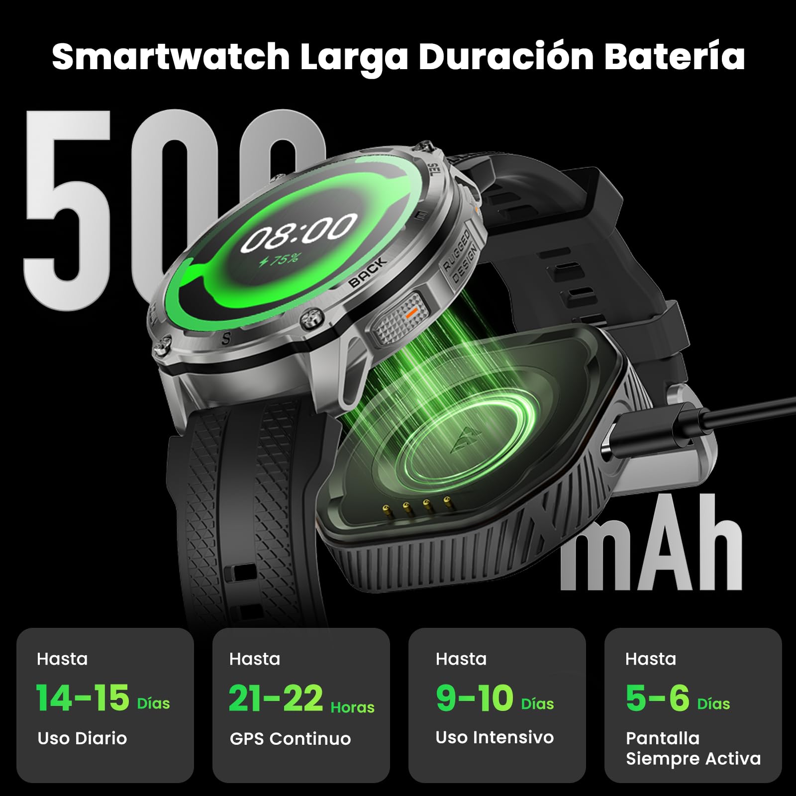 KOSPET Tank T4 Montre Connectée avec Bracelet en Silicone et en Acier Inoxydable