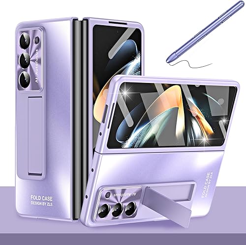 Miimall Funda compatible con Samsung Galaxy Z Fold 4 con S Pen, protector de pantalla frontal integrado + soporte + soporte para bolígrafo, funda de