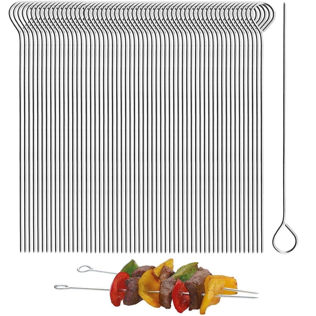 Brochettes à Viande en Acier Inoxydable 25 cm, 50 Pièces, BBQ Brochettes Réutilisables