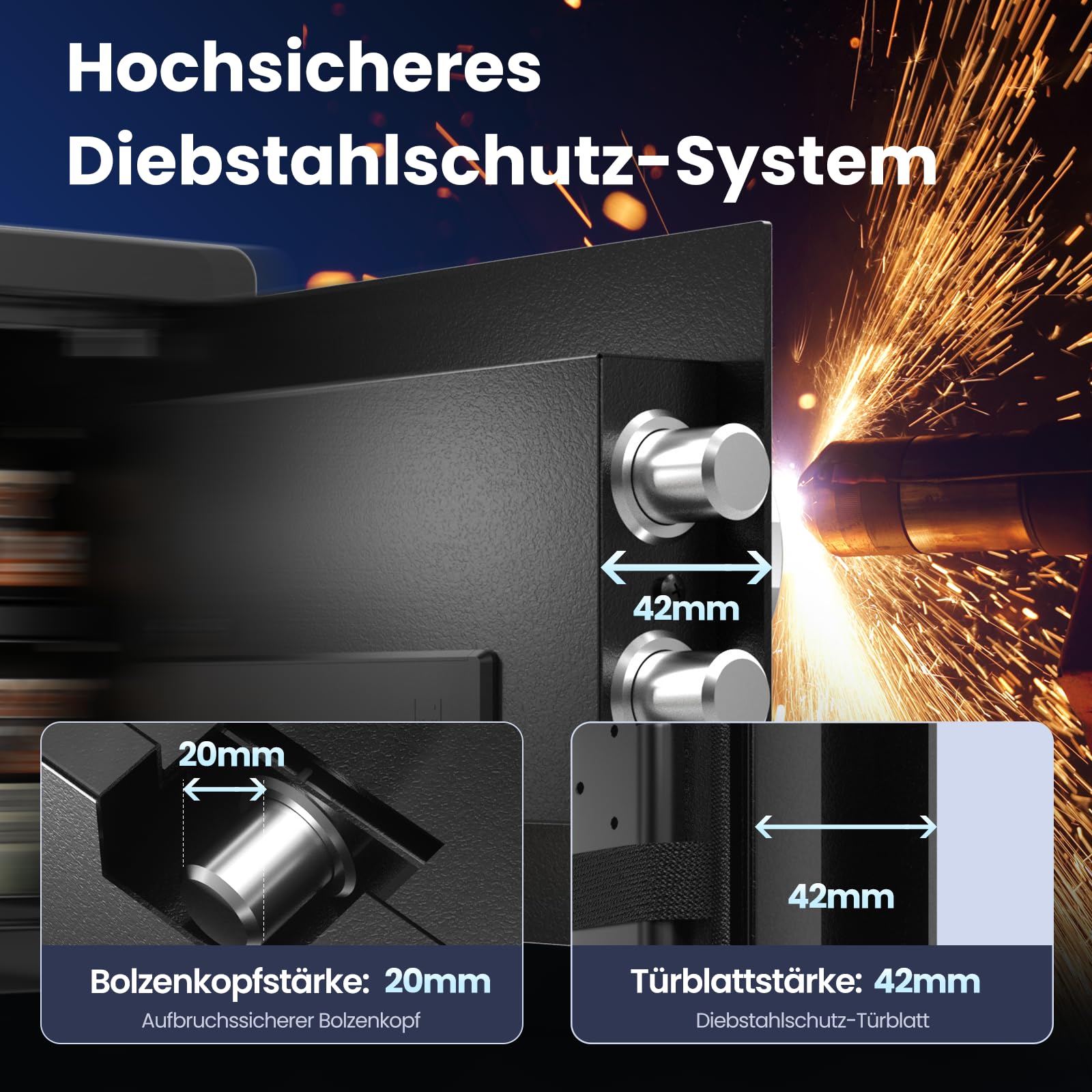 Grimtron Caja Fuerte Biométrica Inteligente - (14 litros) Caja de Seguridad con Lector de Huellas Dactilares, Modo Silencioso, Teclado Retroiluminado y Luz LED, Pequeña Caja Fuerte con Protección