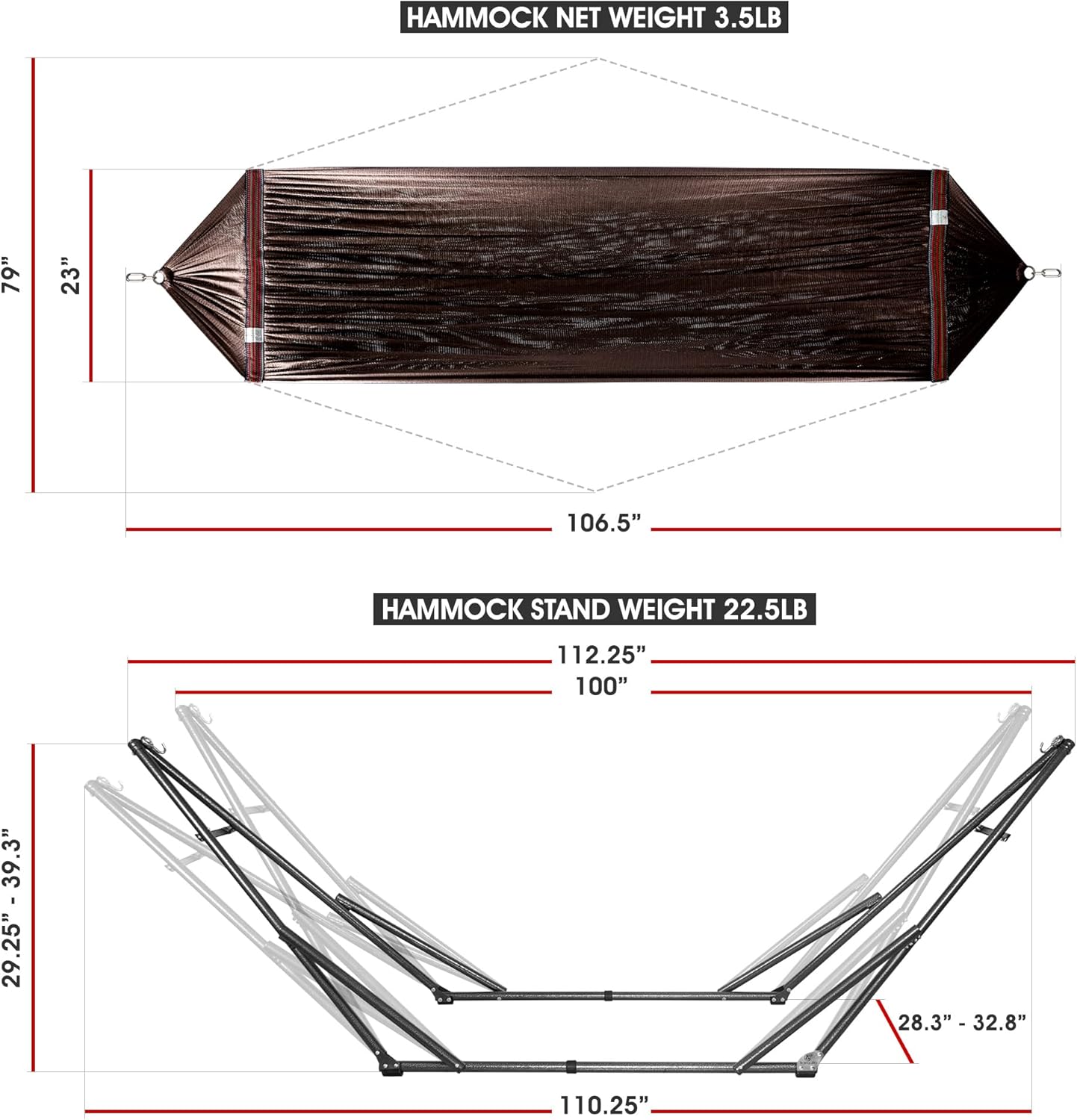 Tranquillo Universal Collapsible Hammock Stand Electro Static Coated Steel, Adjustable Hammock Stand with 2 Layered Polyester Net and Carry Bag, Foldable Hammock Stand for 2 Persons, 550 lbs, Brown : Patio, Lawn & Garden