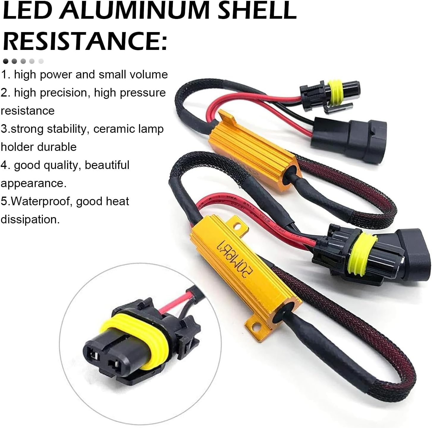 2 PCS 9005/9006 LED Load Resistor Kit, 50W Headlight Bulb Decoder, Anti Flicker Harness Resistor Kit, Pure Copper Wire Plug and Play Warning Canceller, Universal for Most Cars (Black)