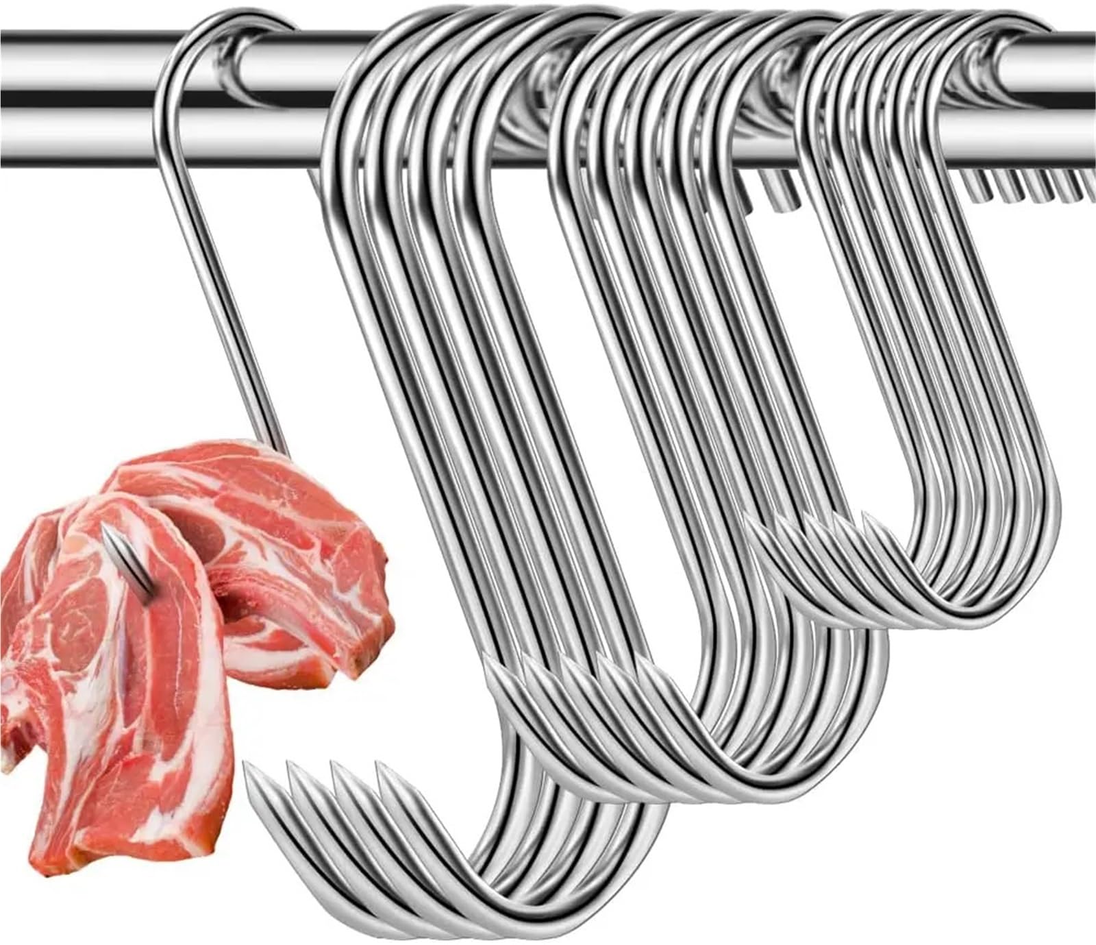 50 ganchos de acero inoxidable for colgar carne, for ahumadores, carniceros, barbacoas, cerdo, salchichas, tocino, jamones, pato, pavo, asado curado para Procesamiento de Carne(15cm)