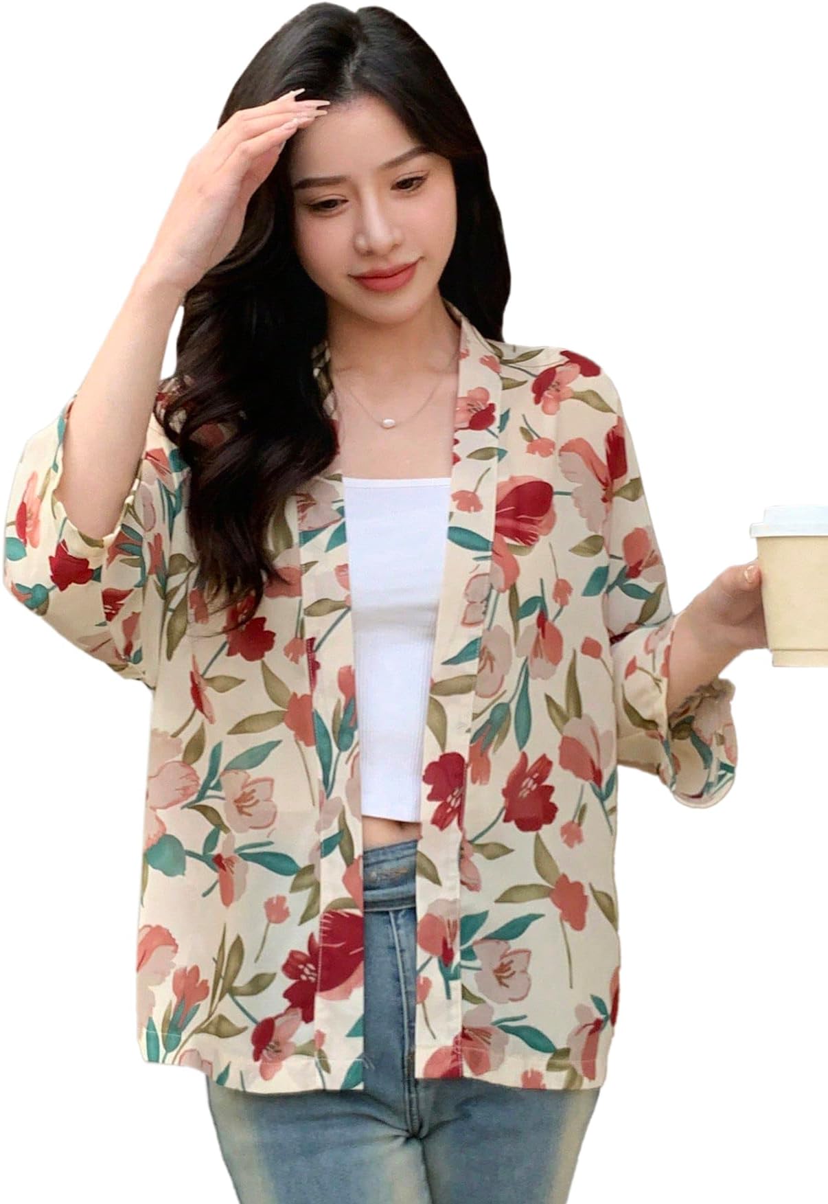 Women's Front Open Floral Printed Shrug Top Regular Fit