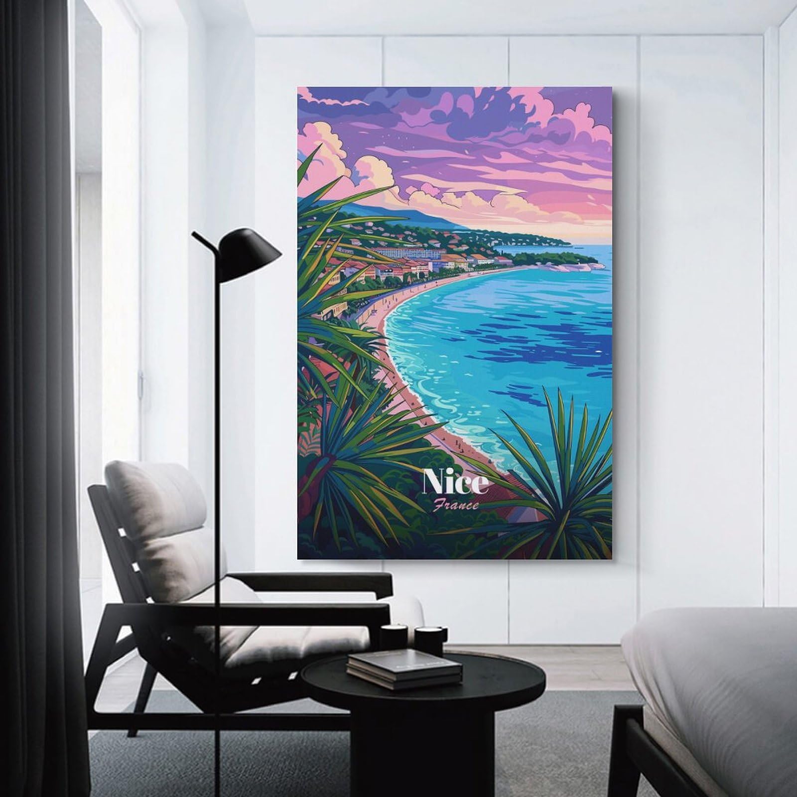 Junmoney Home Decor Wall Art Nice, France Coastal View, 24x36inch(60x90cm), for Hallway, Bedroom Or Modern Interiors, Gift Idea for Housewarming And Birthdays