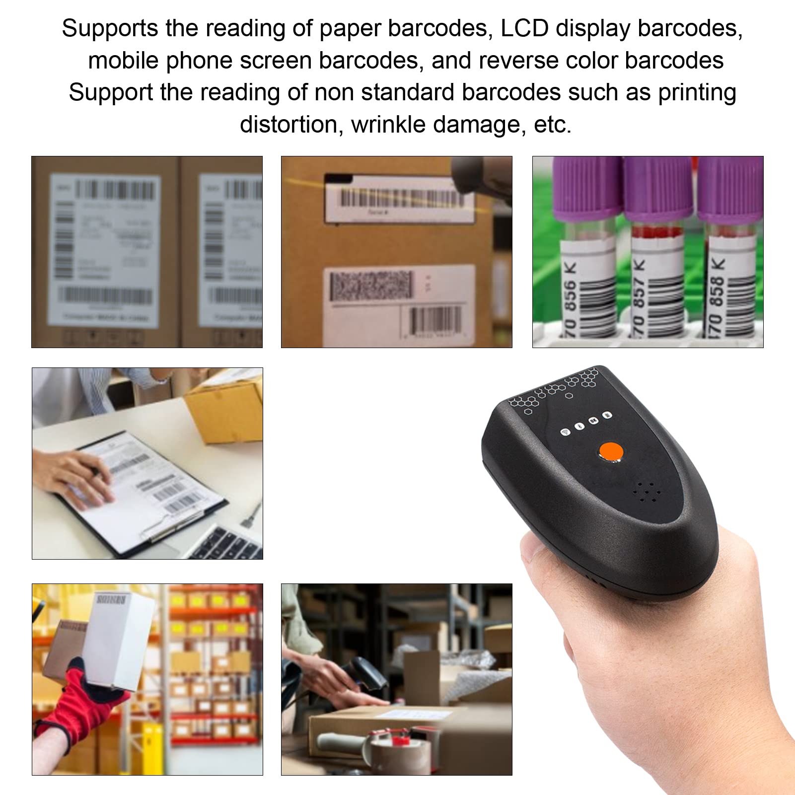 Scanner di codici a barre portatile wireless 2D con ricevitore per supermercato