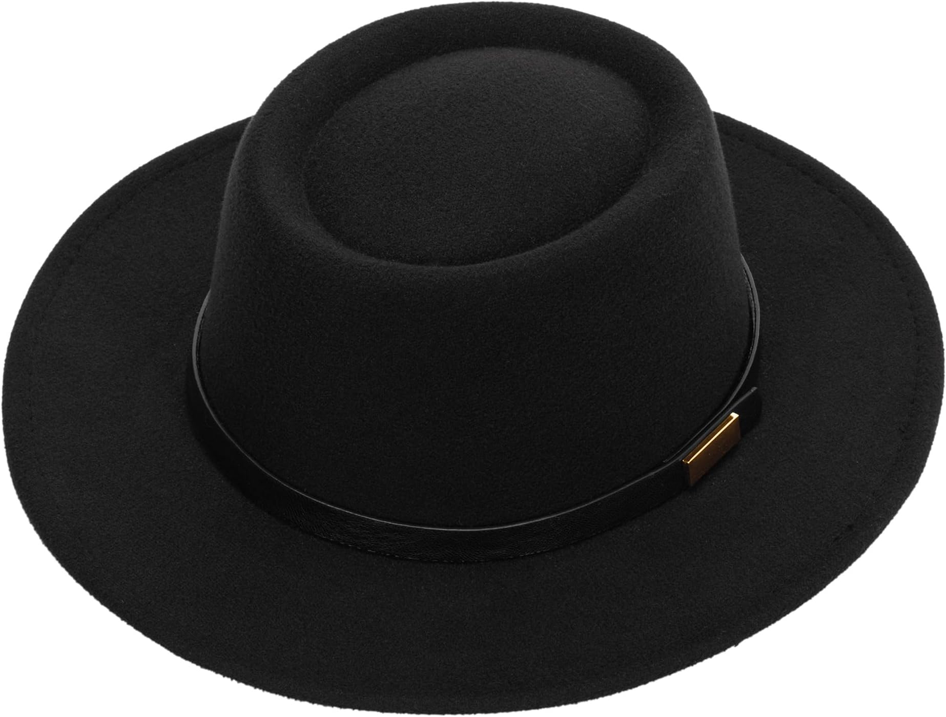 Classic Black Flat-Top Fedora Hat Wide-Brim Pork-Pie Hat Boater Hat Church Dery Cap for Women Men