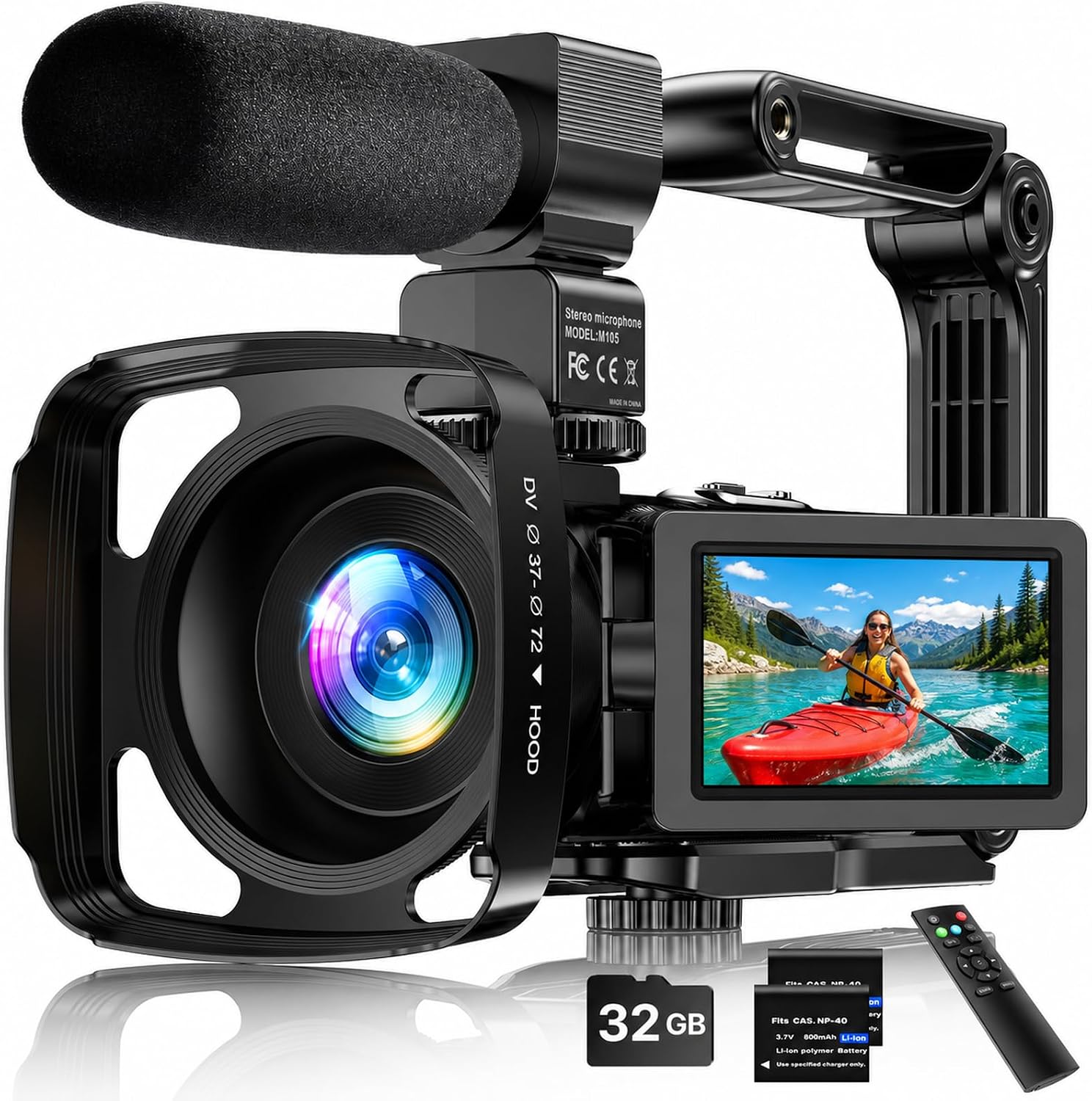FJFJOPK 4K Camcorder 64MP with Handheld Stabilizer