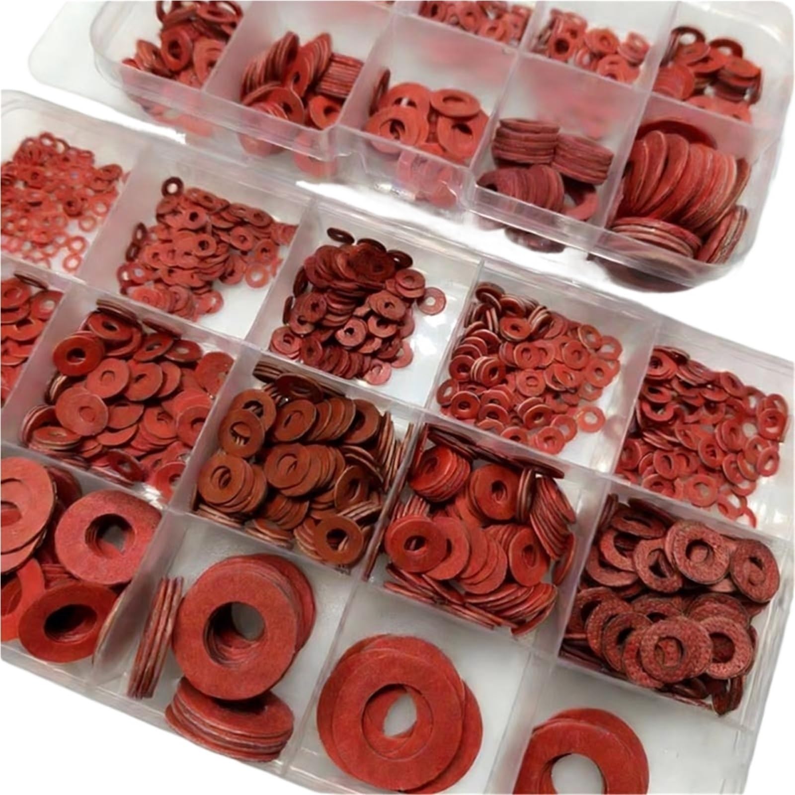 Rondelle 415/1105 pièces M2 .5 M3 M4 M5 M6 M8 M10 M12, rondelle plate en papier acier rouge, joint uni, Kit d'assortiment de tampons d'anneau, boîte(1105pcs)