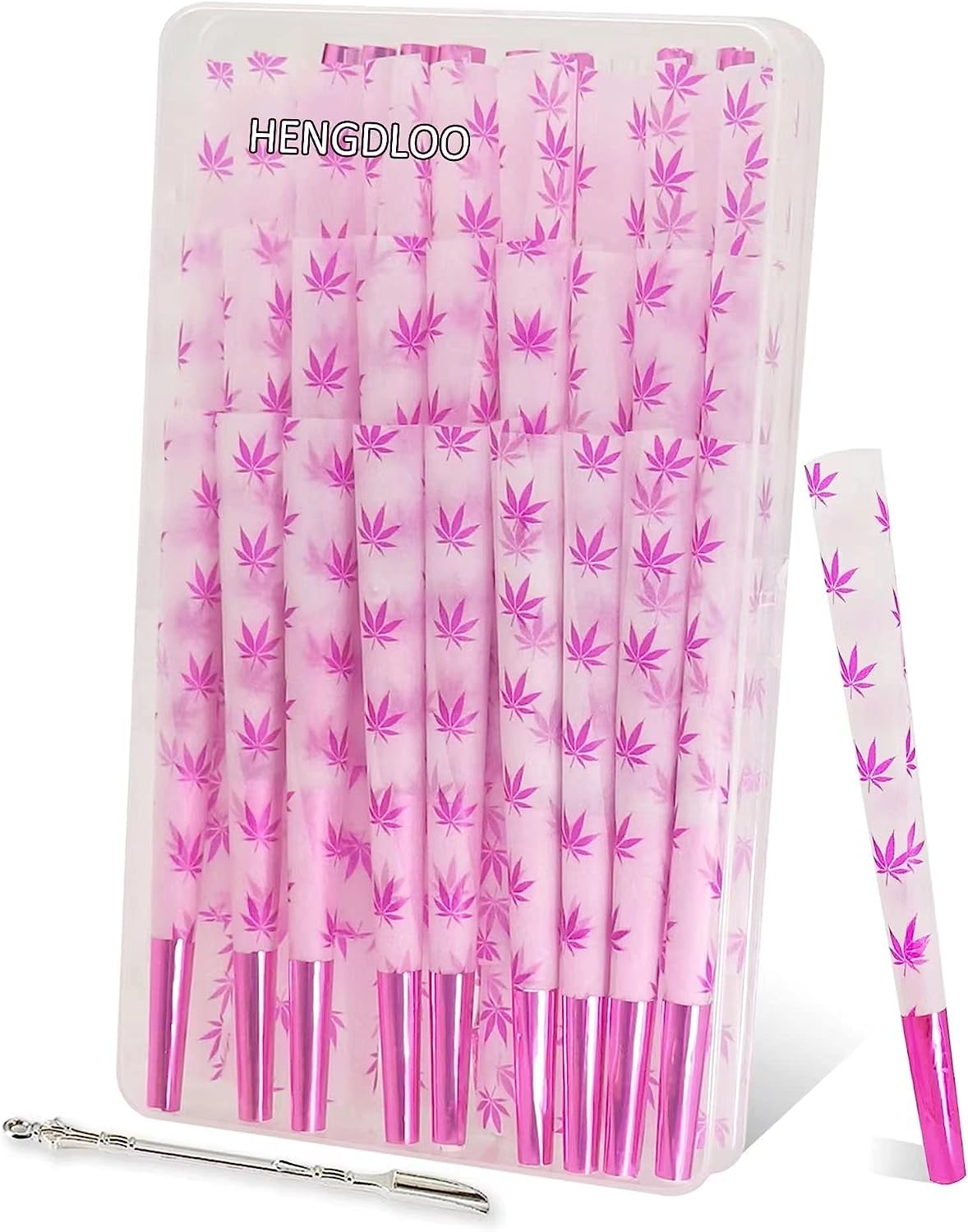 FASSME 50 Pack Cone Rolls Papers Straw with SpoonShape Set, 4 inch Long 1-1/4 Size（Purple-Pink）