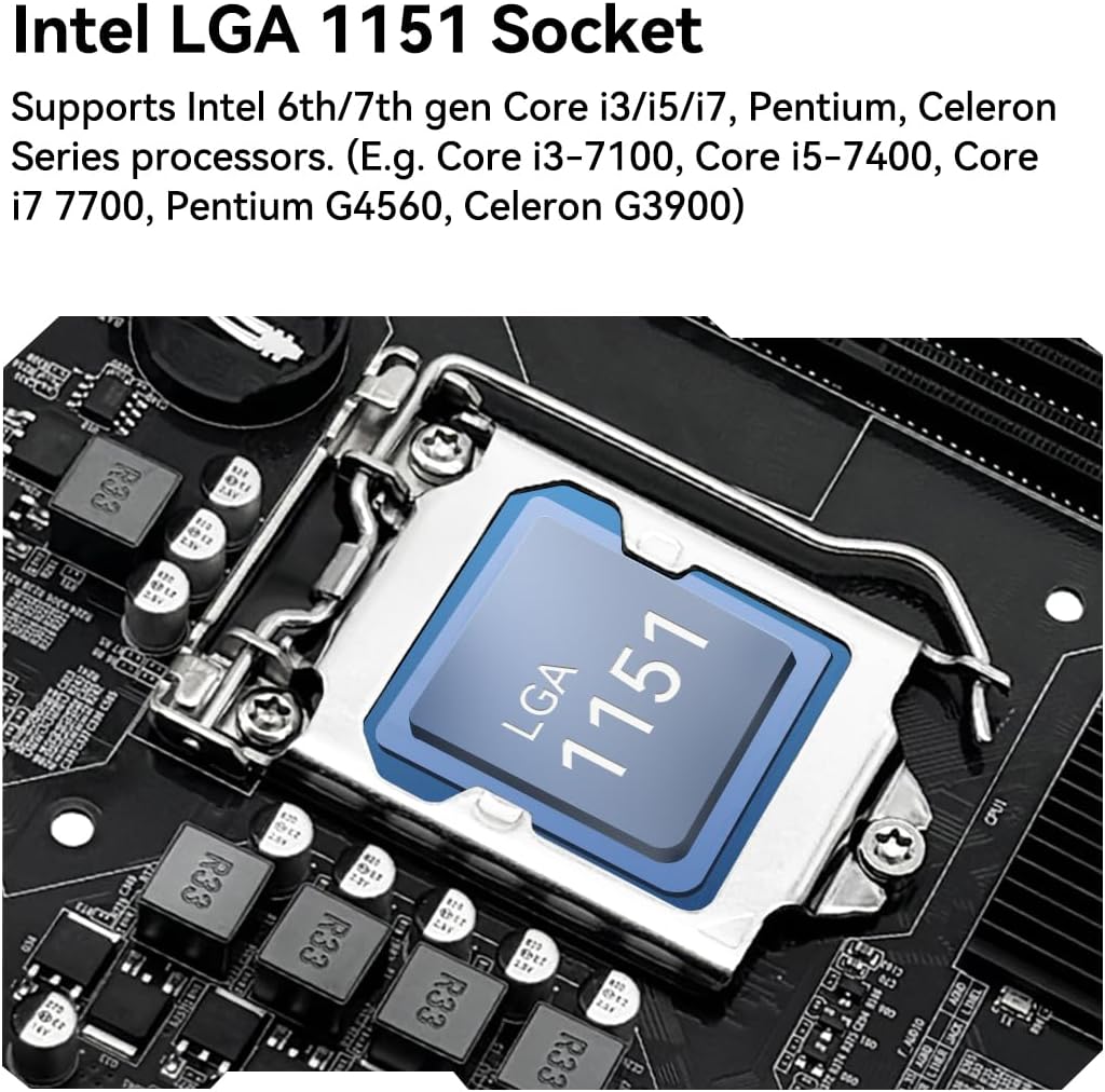 MACHINIST H110 LGA 1151 Motherboard for Intel Core 6th 7th i3/i5/i7, Pentium, Celeron Series CPUs (DDR4, NVME/SATA M.2, PCIe 2.0, SATA 6Gb/s) - 2