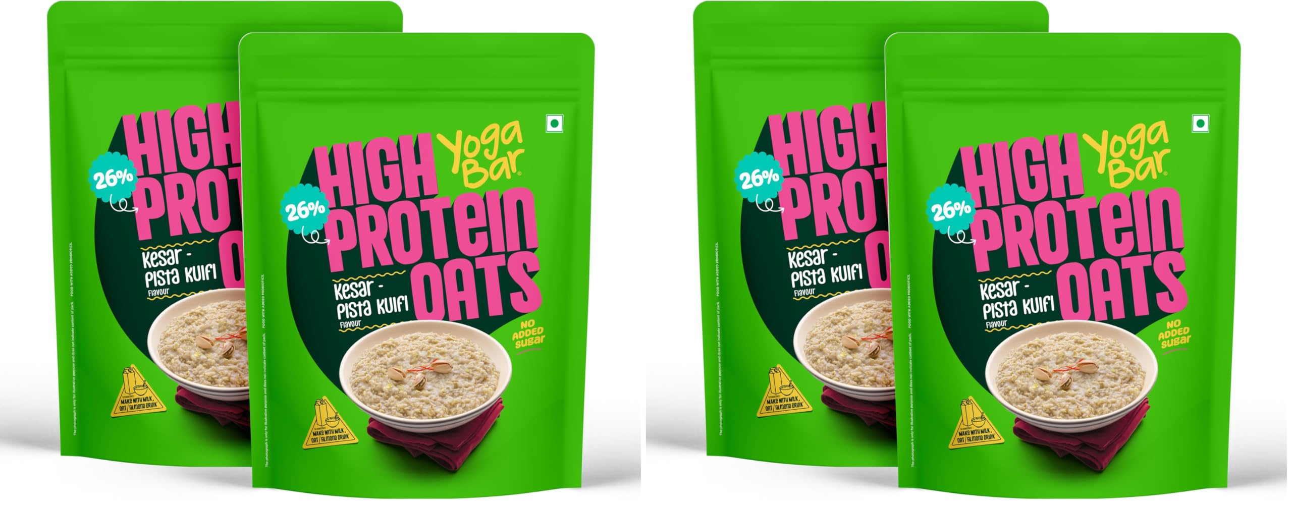 Yogabar 26g High Protein Oats 1kg x 2 , Kesar Pista Kulfi - Breakfast Cereal with Wholegrains, 26% Protein & No added sugar - Oats High Protein for Gym - Premium Protein Blend with Whey Protein Powder - with Goodness of Chia, Sunflower & Pumpkin Seeds & Probiotics for Absorption-image-12