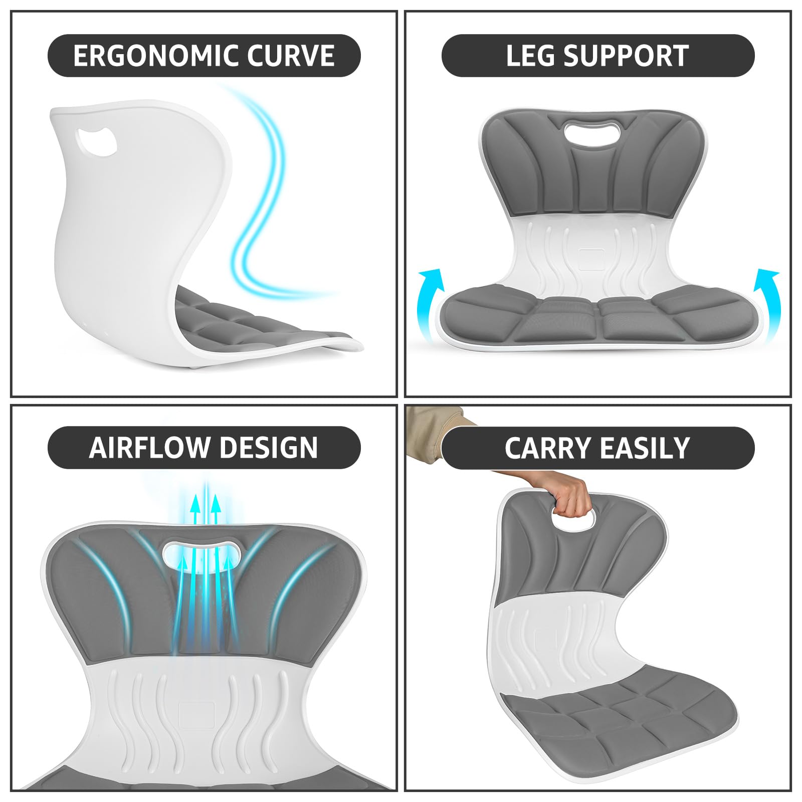 Silla ergonómica de apoyo lumbar para una buena corrección de postura y alivio del dolor de espalda, soporte de espalda para asiento de suelo, trabajo desde casa, oficina