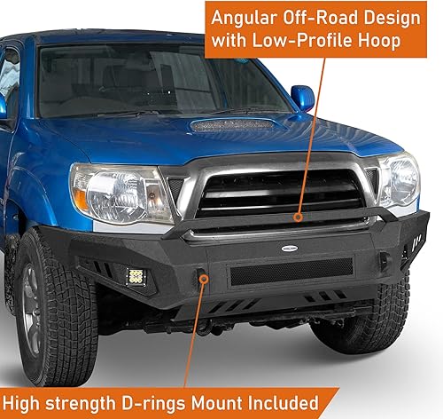 Miniatura 2 de Hooke Road Parachoques delantero Tacoma con placa deslizante y soportes de anillo en D para Toyota Tacoma 2ª generación 2005-2011