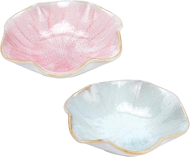 PandaHall 2 Styles Flower Jewellery Dish, Ring Dish Trinket Tray Ceramic Derorative Bracelet Organizer for Home Decor Wedding Gift Jewellery Storage, 3.9x3.9/ 10x10cm