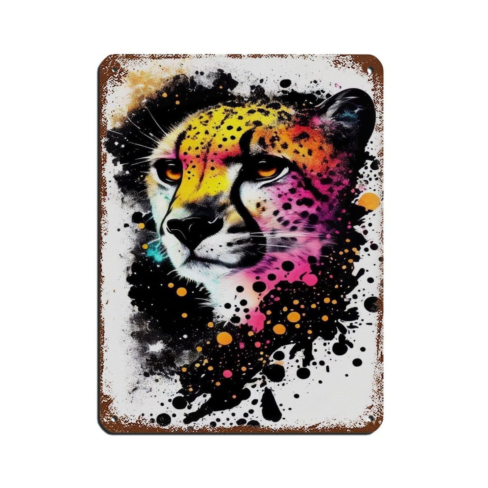 Watercolour Cheetah Portrait Poster Retro Poster Metal Tin Sign Chic Art Retro Iron Painting Bar People Cave Cafe Family Garage Poster Wall Decoration 12x16inch(30x40cm)