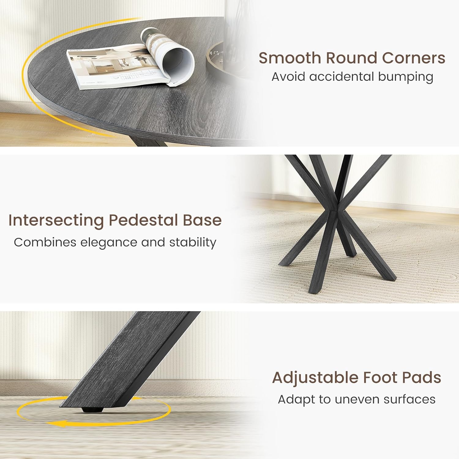 GOFLAME 36” Round Dining Table for 4 People, Wooden Kitchen Table with Intersecting Trestle Legs, Farmhouse Dinner Table for Dining Room, Living Room, Restaurant, Small Space, Black