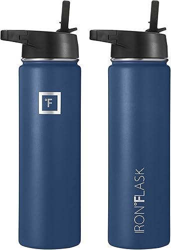Miniatura 3 de Iron Flask  Botella de agua deportiva de 14 onzas, 18 onzas, 22 onzas, 32 onzas, 40 onzas y 64 onzas, con 3 tapas (tapa con popote), acero