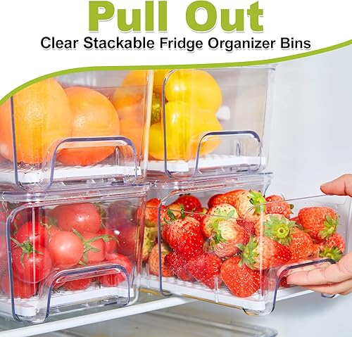 Miniatura 2 de Organizador extraíble para nevera, paquete de 2 cubos organizadores apilables para cajones de refrigerador, verduras transparentes, alimentos,