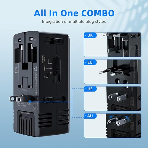 Miniatura 6 de Power Converter Adapter Combo 2000W Voltage Converter 220V to 110V converters and adapters for Travel Europe Built-in with 4 Adapter Plugs US to