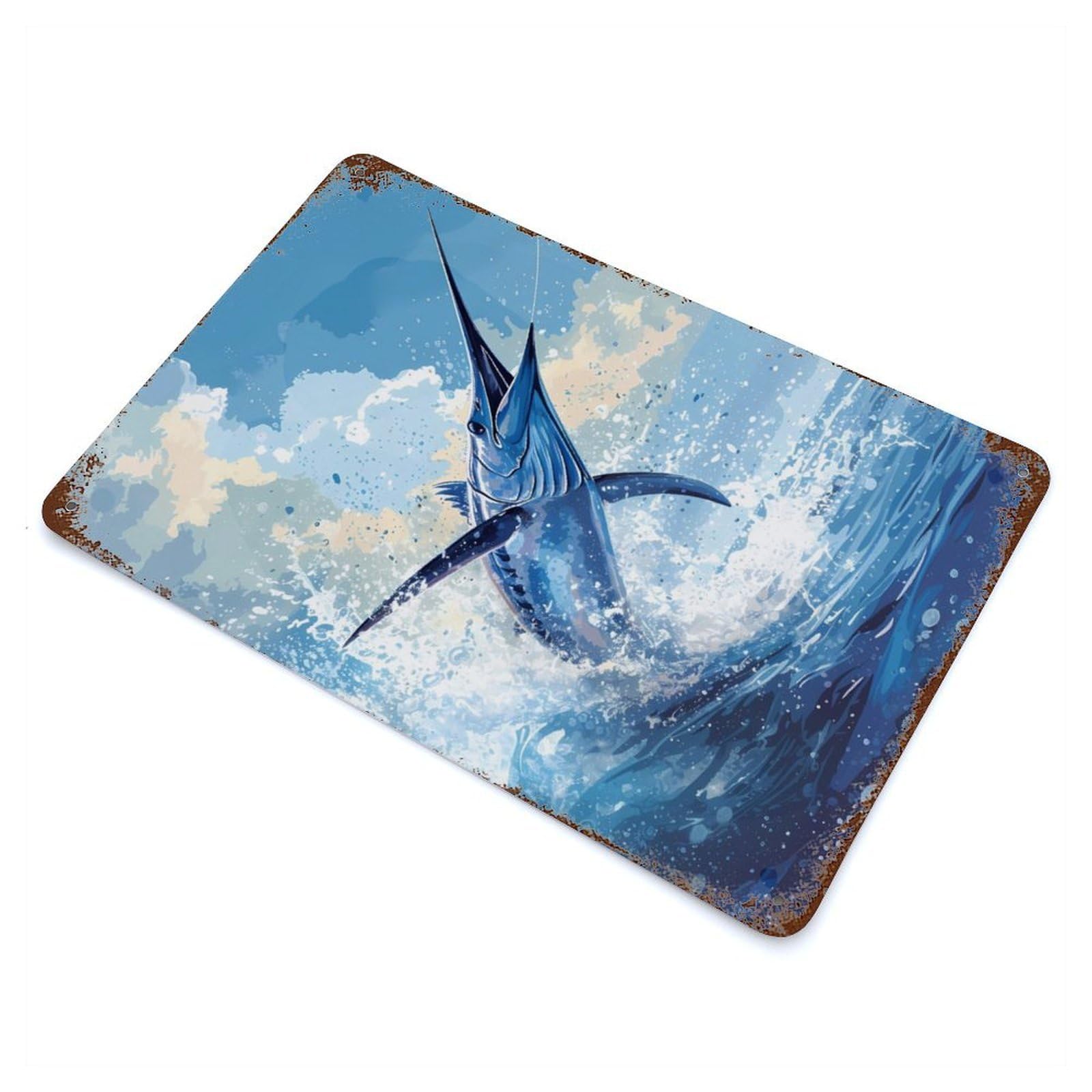 Distressed Metal Wall Sign Martin Fish 11.8"x7.9", Retro Wall Decor for Basement, Hobby Room And Garage Decor