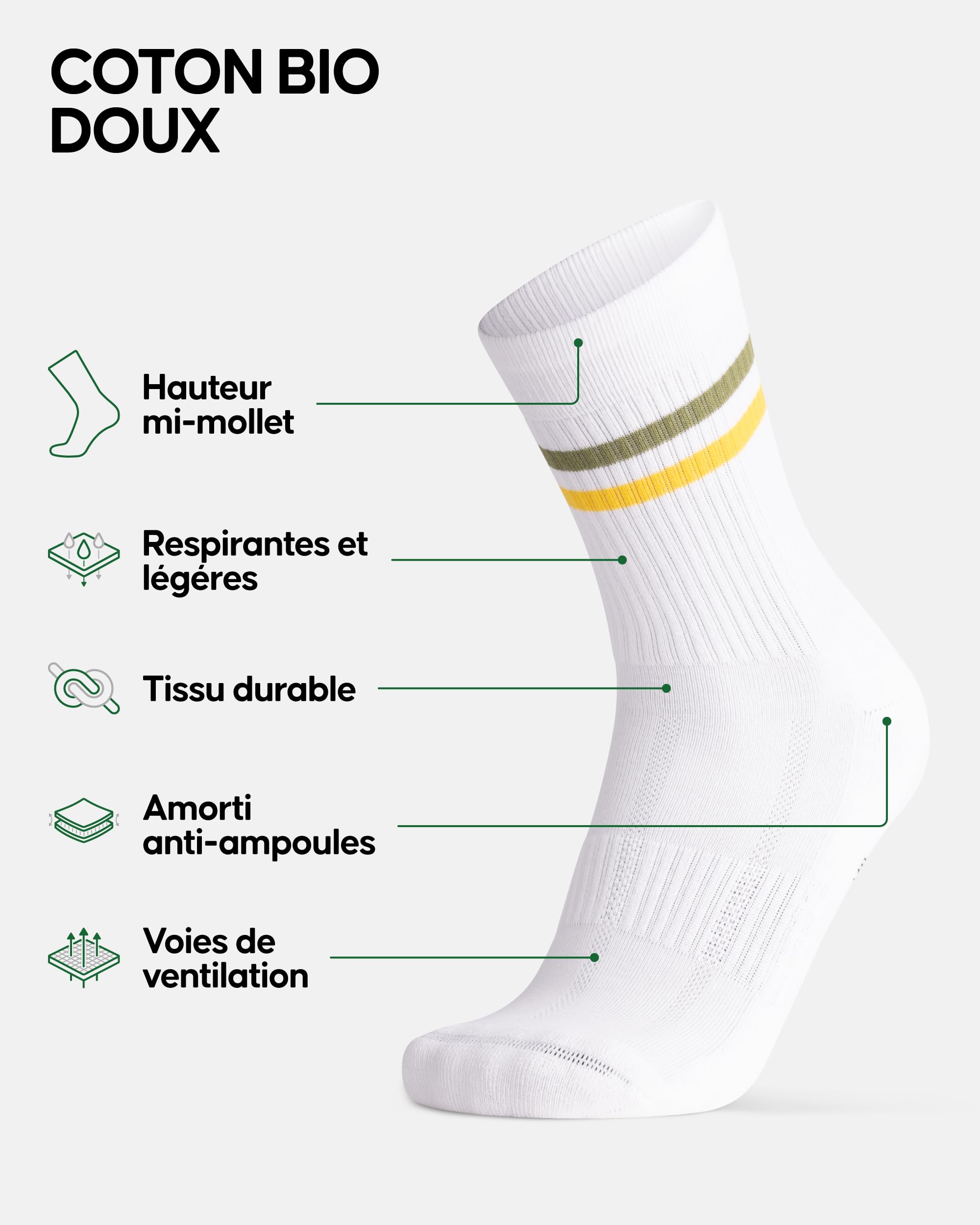 DANISH ENDURANCE Chaussettes de Tennis, Chaussettes de Sport Rayées en Coton, Rembourrées pour la Salle de Sport, pour Hommes et Femmes, Lot de 3 ou 6