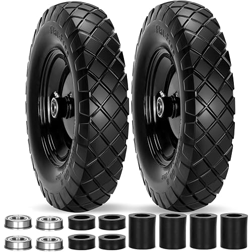Upgraded 4.80/4.00-8 Flat Free Wheelbarrow Wheels with 5/8" & 3/4" Bearing
