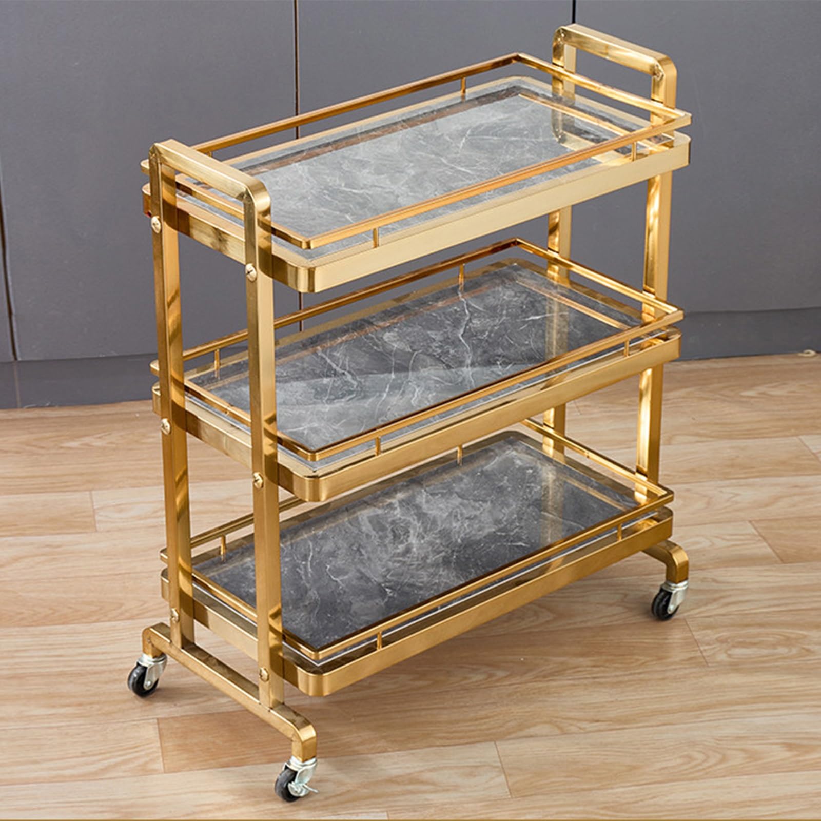 Kiboncy E Heavy Duty 3-Tier Restaurant Serving Cart, Stainless Steel Catering Trolley With Lockabl Casters, Mobil Food Snack Cart For Ktv Hotel Cafe(E)
