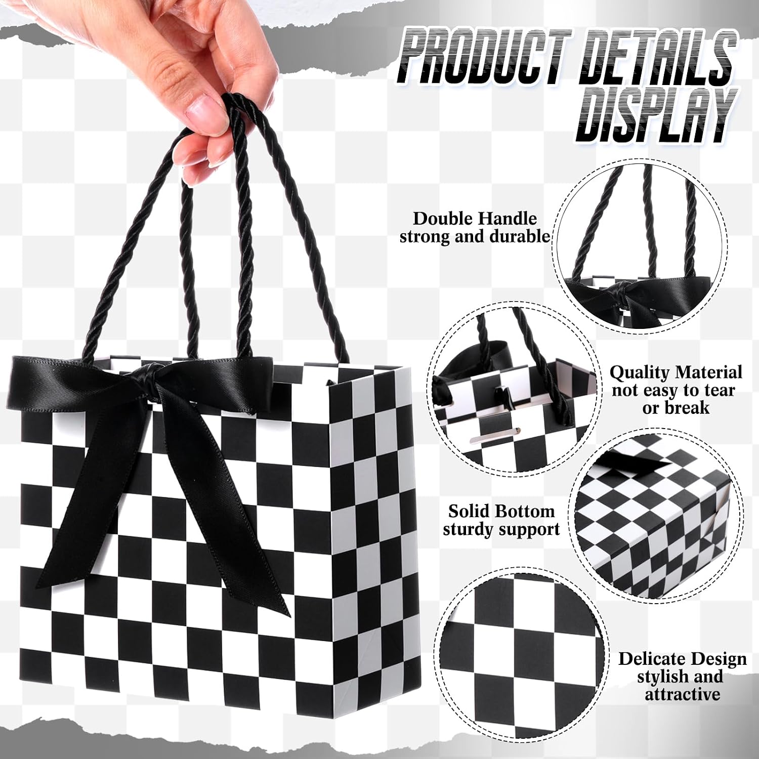 Moinchore 30 Pcs Mini Checkered Racing Treat Bags Black White Gift Bags image 2