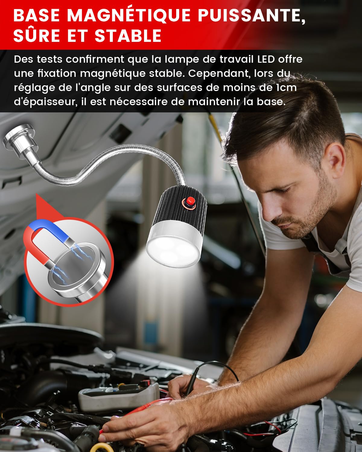 Klarlight 5W Lampe de Machine Magnétique, Lampe de Travail LED Magnétique avec Col de Cygne Flexible et Socle Magnétique Puissant, Blanc Froid 6000K pour Machine à Coudre, Gril, Atelier