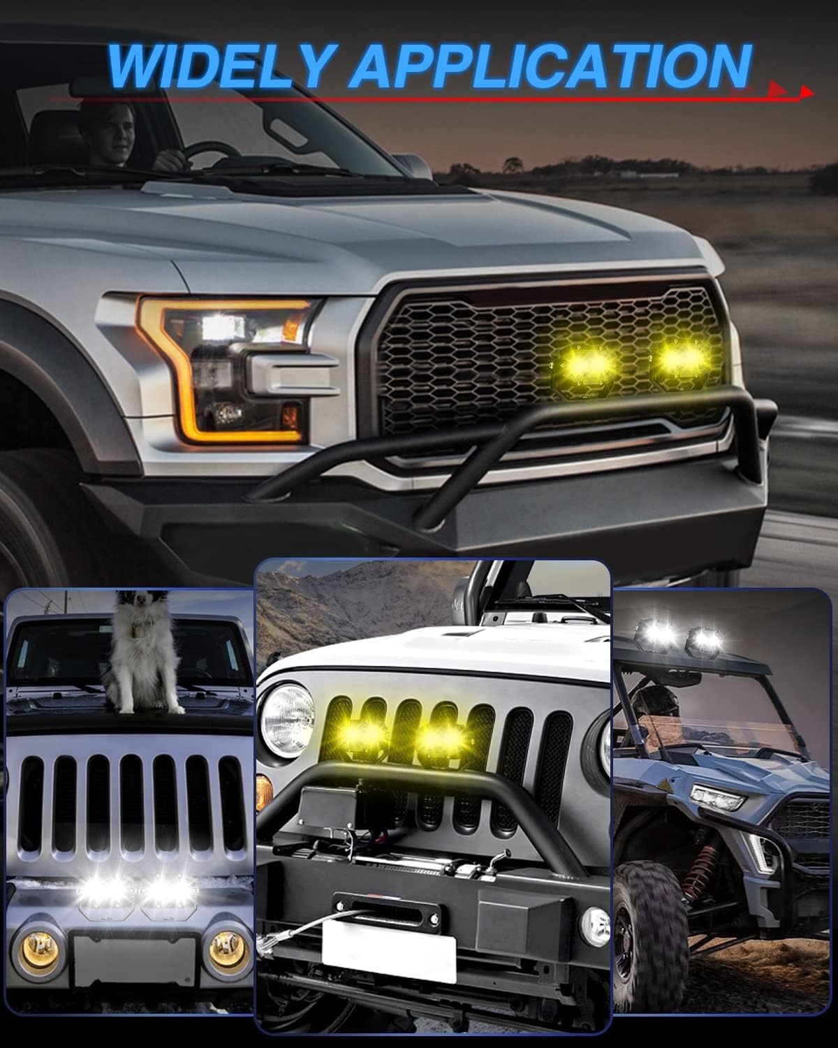 BraveWAY 4 Inch 80W LED Pod Offroad Driving Light 9600LM Super Bright with Harness White Spot Beam Waterproof Off Road Flood Light for Truck Pickup Ram Motorcycle SUV ATV UTV Pack of 2