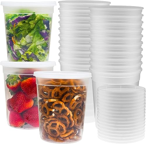 24 recipientes de plástico para delicatessen con tapas herméticas 32 onzas recipientes desechables de almacenamiento de alimentos para preparación